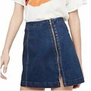 Free People This Way or That 2 Way Side Zip Denim Jean Skirt Women 6 Blue Mini
